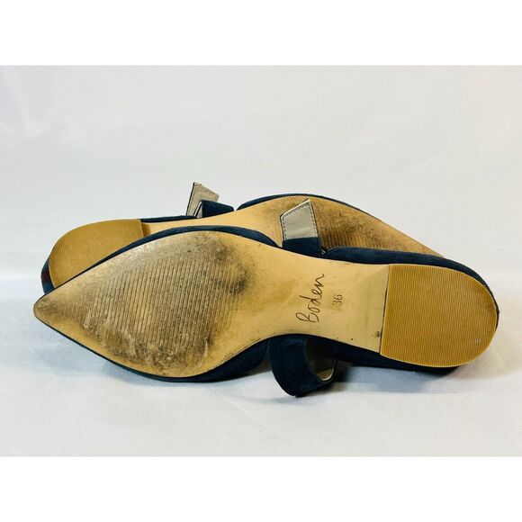 Boden Evie Pointed Ballet Flats Mary Jane Strappy 36 US 5.5 Blue Suede - Picture 7 of 9